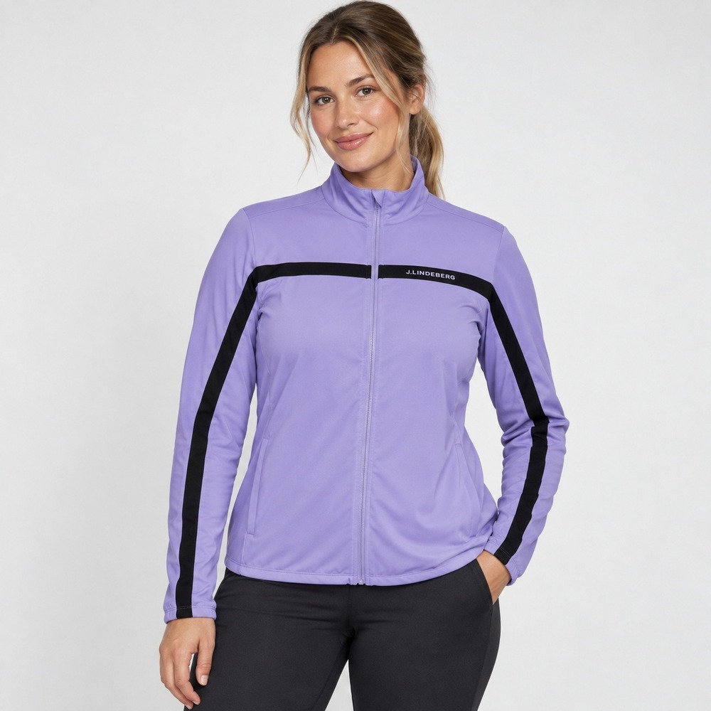 J.Lindeberg Women's L Janice Light Mid Golf Jacket Lavender Black Full Zip